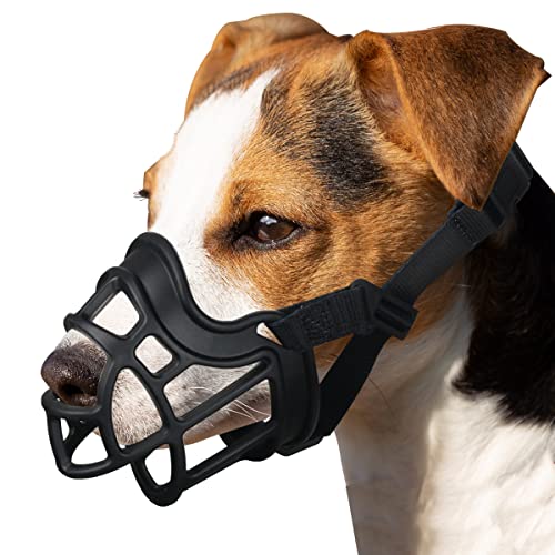 BARKLESS Dog Muzzle, Basket Muzzle Anti Biting Chewing, Sturdy Lightweight Cage Mouth Cover for Small Medium Large Sized Dogs, Allows Panting Drinking, Suitable for Grooming Trimming Training - size: 2 (Snout 8-9")