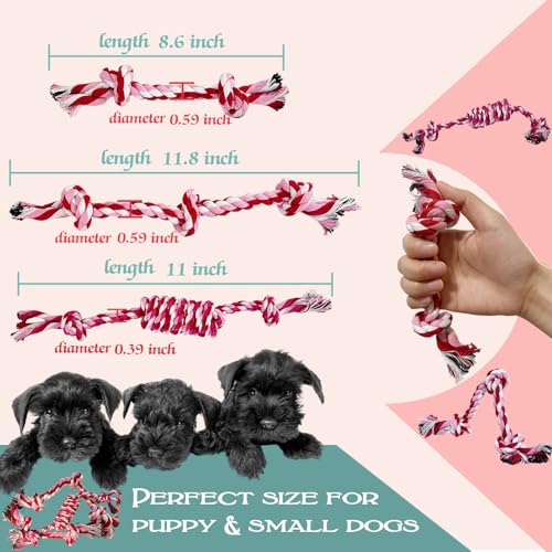3 Pack Dog Rope Toys Puppy Teething Sturdy Cotton Chew Toy for Small Breed | 2-8 Months Pets Durable Interactive Tug Ropes Teeth Clean Pink Girl Indoor/Outdoor Boredom - size: Small