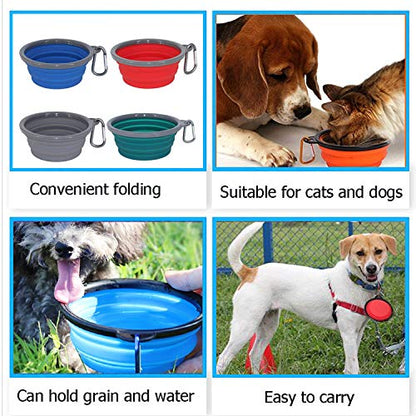 Collapsible Portable Silicone Big Dog Bowls,2 Pack,34 oz/Each Bowl,Silicone Basic Bowl with Plastic Rim and D-Ring,Foldable Travel pet Feeder,Portable Basic Bowl for Dog (Grey) - color: grey