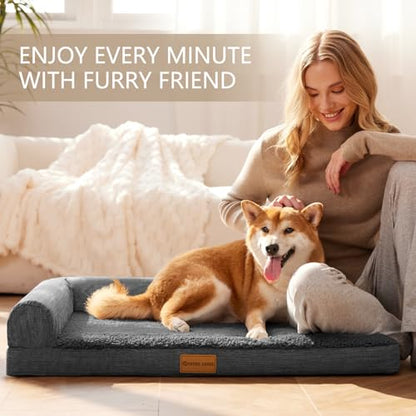 Patas Lague Orthopedic Dog Bed Large Sized Dog 36''X24'', Waterproof L Bolster Medium Pet Sofa Beds with Removable Washable Cover, Soft Pet Couch Crate Mat with Nonskid Bottom, Dark Grey - color: Dark Grey, size: 36"L x 24"W x 3.5"Th