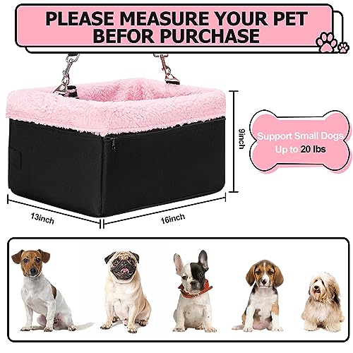 Dog Car Seat for Small Pets Under 20lbs, Booster Seat with Metal Frame, Double-Layer Oxford Fabric, Safety Leash for Dogs and Cats