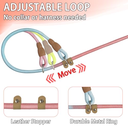 FOVRLZSE 3-Pack Lightweight Adjustable Nylon Dog leashes Leather Buckles Macaron Dog leashes for S/M Dogs,5.2ft Long,White Ultra-Soft eco-Cotton Lining,No Collar Needed - color: Macaron