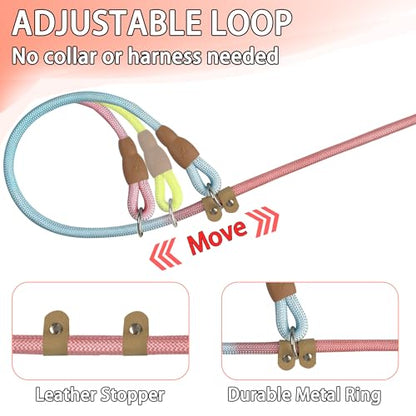 FOVRLZSE 3-Pack Lightweight Adjustable Nylon Dog leashes Leather Buckles Macaron Dog leashes for S/M Dogs,5.2ft Long,White Ultra-Soft eco-Cotton Lining,No Collar Needed - color: Macaron