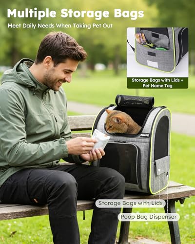 pecute Cat Backpack Expandable, Cat Carrier Backpack with Breathable Window - color: Grey, size: 12.6"L x 10.2"W x 16.5"H