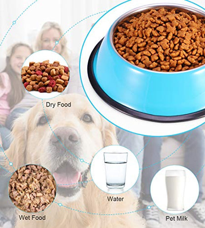 Stainless Steel Dog Bowls, Food and Water Non Slip Anti Skid Stackable Pet Puppy Dishes for Small, Medium and Large Dogs (2 Pack) - color: Blue, size: 3¾ Cup/30 oz