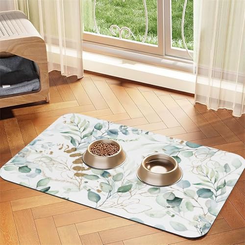 Plants Flowers Dog Food Mat Absorbent Bowl Mats No Stains Quick Dry Waterproof Pet Cat Placemats for Food and Water, 30x45cm - color: Plants Flowers