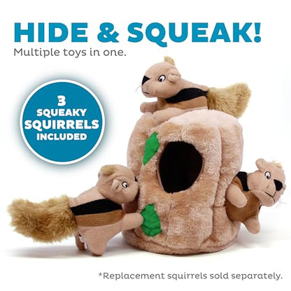 Outward Hound Hide-A-Squirrel Dog Toy – Interactive 2‑in‑1 Plush Puzzle with 3 Squeaky Removable Squirrels, Large - color: Squirrel Large