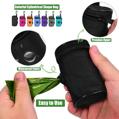 Dog Poop Bag Holder for Leash Attachment - Waste Bag Dispenser for Leash - Fits Any Dog Leash - Portable Set with Hand Free Holder Metal Carrier, Black Round Shape - color: Black