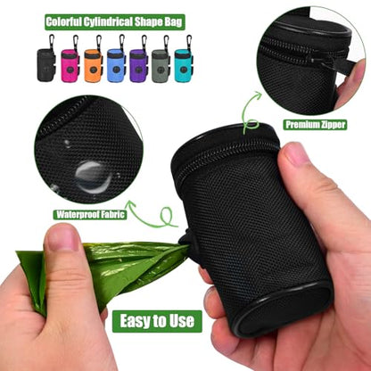 Dog Poop Bag Holder for Leash Attachment - Waste Bag Dispenser for Leash - Fits Any Dog Leash - Portable Set with Hand Free Holder Metal Carrier, Black Round Shape - color: Black