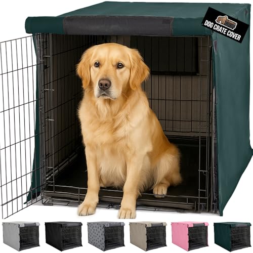 GORILLA GRIP Dog Crate Covers Compatible with Amazon Basics Dog Crates, All Sides Open, Privacy Cover Fits 42" Wire Kennel, Breathable Mesh Windows, Light Reducing Training Cage Topper, Hunter Green - color: Hunter Green, size: 42" X 28" X 30"