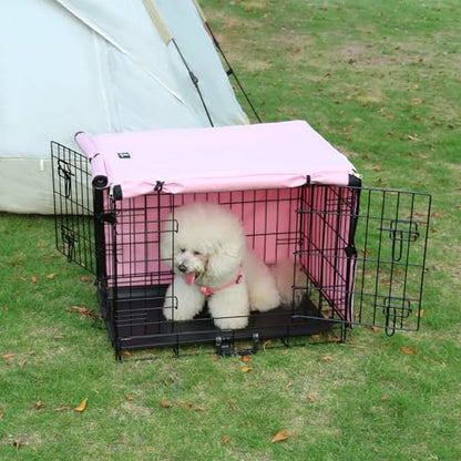 X-ZONE PET Double Door Dog Crate Cover - Polyester Pet Kennel Cover Fits 24 inches Wire Dog Cage Pink - color: Pink, size: 24.0"L x 18.0"W x 20.0"H