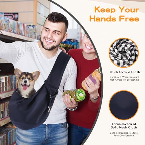 Pet Sling Carrier for Small Dogs Cats, Breathable Portable Pet Travel Shoulder Bag with Adjustable Strap & Safety Leash, Foldable Lightweight Hands-Free Pet Carrier for Outdoor Walking Travel