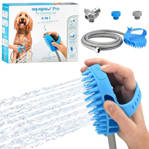 Aquapaw Dog Bath Brush Pro & Dog Shower Attachment - Large Silicone Rubber - Sprayer & Scrubber in One with 8ft Hose Attachment & Shower Wand for Bathing - Pet Bath Supplies - size: Large