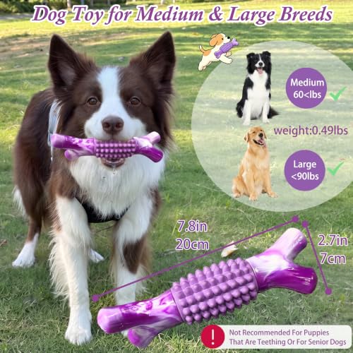 Dog Chew Toys for Aggressive Chewers, Rubber Branch Bone & Durable Nylon Dog Bones with Beef Flavor, Indestructible Dog Toys for Medium Large Dogs - color: 01-Purple