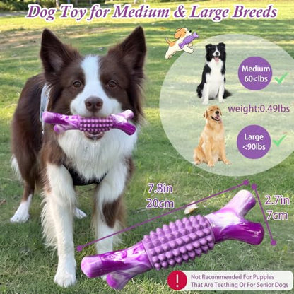 Dog Chew Toys for Aggressive Chewers, Rubber Branch Bone & Durable Nylon Dog Bones with Beef Flavor, Indestructible Dog Toys for Medium Large Dogs - color: 01-Purple
