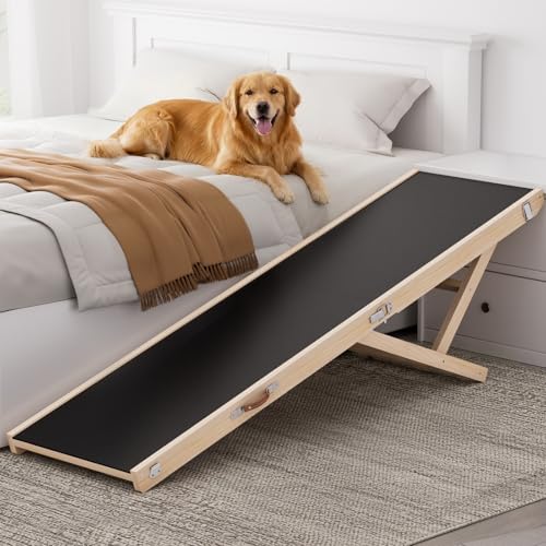 Dog Ramp for High Bed, 64" Long Foldable Pet Ramp for Any Dogs | 5 Heights 19.7"-31.5", Holds 200 lbs, Foldable, No Assembly, For Older/Injured Pets, Solid Wood, Anti-slip Yoga Mat - size: 63"L x 16.7"W x 2.4"H
