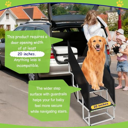 Dog Stairs with Guardrail for Large Dogs Extra Wide 20 Inch Step, High34 in 4 Step Foldable Dog Ramp, Supports up to 230 lbs Designed for Oversized SUVs, Off Road Vehicles, and Pickup Trucks- Felt - size: 20" W x 34-35" H