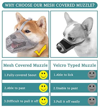 Mayerzon Dog Muzzle, Patented Mesh Muzzles for Small Medium Large Dogs, Soft Covered Mouth Guard with Adjustable Straps, Prevent Biting Chewing and Licking