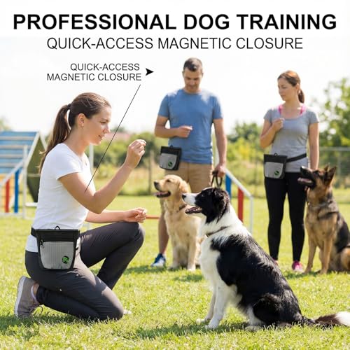 Dog Treat Pouch, Durable Training Tool for Pet Training & Puppy Training Treats (Black-Gray)