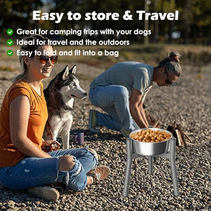 SHAINFUN Raised Dog Bowl Stand for Large Dogs with Tray, Adjustable Width 7 to 10.6", Elevated Tall Food Water Stand,Grey (Bowl Not Included) - color: Grey-HR, size: Height: 11.1", Width: 7-10.6"