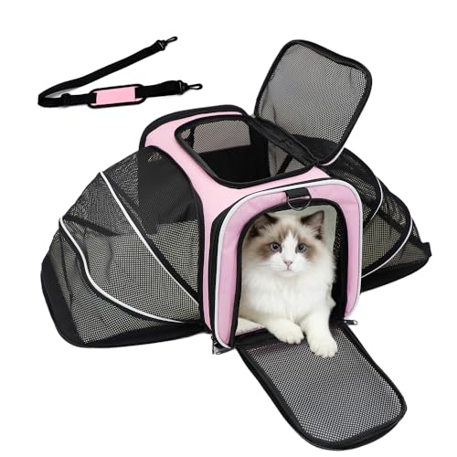 Double Expandable Cat Carrier,Airline Approved Soft-Sided Pet Travel Carrier for Small Dogs Cats under 15 lbs,Waterproof 600D Oxford Fabric with Washable Replacement Liner,Odor-Free & Claw-Proof(Pink) - color: Pink