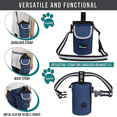 PetAmi Dog Treat Pouch, Large 3-Cup Dog Training Treat Bag with Poop Bag Dispenser, Hands-Free Waist Belt & Crossbody Strap, Reflective with Multiple Pockets & Belt Clip (Navy) - color: Navy