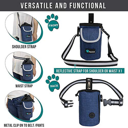 PetAmi Dog Treat Pouch, Large 3-Cup Dog Training Treat Bag with Poop Bag Dispenser, Hands-Free Waist Belt & Crossbody Strap, Reflective with Multiple Pockets & Belt Clip (Navy) - color: Navy