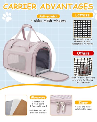 Cat Carrier Soft, Pet Dog Carrier Soft-Sided Airline Approved, Pet Travel Carrier Up to 20lbs, Collapsible Cat Carrier Dog Carrier for Medium Cats Small Dogs, Pink - color: Pink