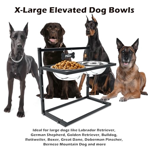 SHAINFUN Elevated Dog Feeder for Large Breeds, Adjustable Height Raised Dog Bowl Stand with 3000ML Stainless Steel Bowls - size: x-large dogs