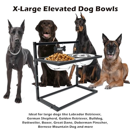 SHAINFUN Elevated Dog Feeder for Large Breeds, Adjustable Height Raised Dog Bowl Stand with 3000ML Stainless Steel Bowls - size: x-large dogs