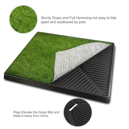 TeqHome Dog Grass Pad with Tray, Dog Litter Box, Reusable Artificial Pee Grass Pad for Dogs Indoor & Outdoor, Dog Potty Tray, Washable Puppy Pee Pad Turf for Dogs to Pee on Balcony Patio (25" x 21")