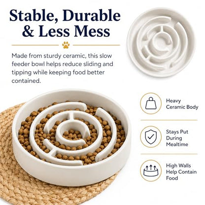 Ceramic Slow Feeder Dog Bowls with Anti-Slip, Slow Feeder & Non-Slip Design, Boredom and Anxiety Reducer, Suitable for All Breed Dogs and Cat (Ceramic-White) - color: Ceramic-White