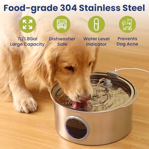 PawsPik Ultra-Quiet Stainless Steel Dog Water Fountain, 1.8-gal - color: Silver
