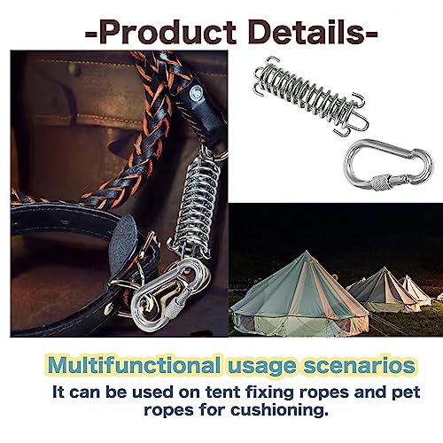 2 Pack Metal Bungee Leash Extension for Large Dogs, Tie Out Cable Attachment, Shock Absorbing Leash Spring for Training, Running