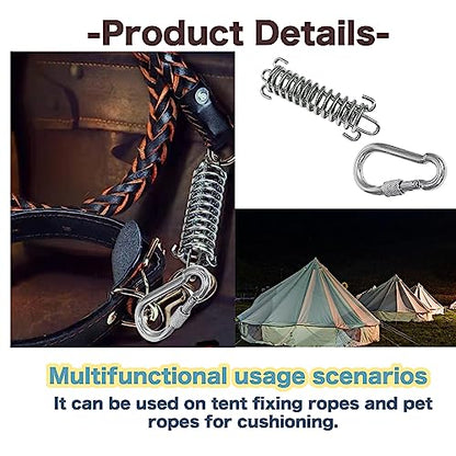 2 Pack Metal Bungee Leash Extension for Large Dogs, Tie Out Cable Attachment, Shock Absorbing Leash Spring for Training, Running