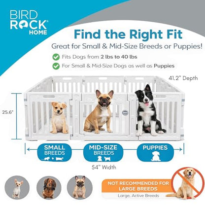 BIRDROCK HOME Pet Playpen with Door | 12 Panel | Fits: Toy or Small Dogs up to 40lbs. | Strong Plastic | Puppy Safety Fence Pen Playpen | Non-Slip & Secure Dog Gate | White - color: White, style: 12-Panel - 25.6" H