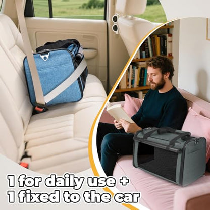 YUDODO 2 Packs 25 lbs Lightproof Soft Sided Pet Carrier for Large Cat & Small Dog Airline Approved Travel Bag Puppy Carriers with Side Pockets & Reflective Mesh, Foldable Portable Lake Blue+Grey Green - color: Lake blue*1+Grey green*1