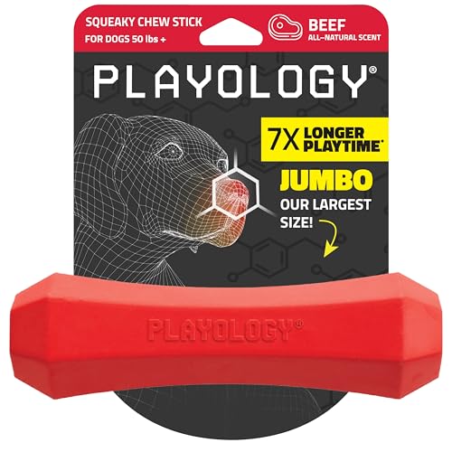 Playology Dog Toys | Squeaky Chew Stick for Large Dogs | Beef Scented Jumbo Fetch Toy | Squeaky Dog Chew Toy - size: Jumbo, style: Beef