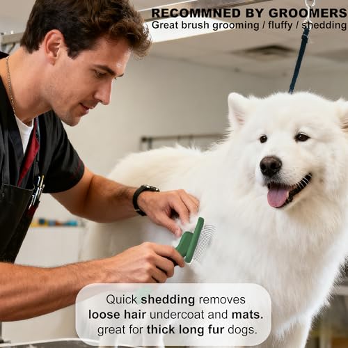 Dog Brushes for Poodle,Doodle,Bernedoodle,Chow Chow Best Slicker Brush for Thick Long Curly Hair Deshedding,Detangles,Fluffy,Grooming,Remove Loose Hair Long Pin Slicker Brush.Wood body(Large) - color: Green