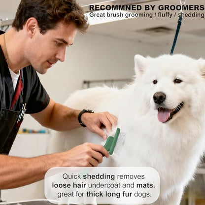 Dog Brushes for Poodle,Doodle,Bernedoodle,Chow Chow Best Slicker Brush for Thick Long Curly Hair Deshedding,Detangles,Fluffy,Grooming,Remove Loose Hair Long Pin Slicker Brush.Wood body(Large) - color: Green