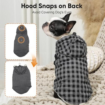 Vecomfy Fleece Lining Dog Hoodie for Small Dogs Extra Warm Plaid Sweater with Drawstring Hooded Coats in Winter Puppy Jacket,Black S - color: Black Plaid, size: Small (Pack of 1)