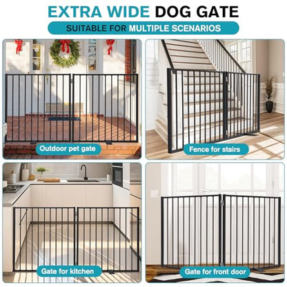 Snagle Paw Extra Wide Dog Gate,Free Standing Dog Fence with Door, Up to 52 Inch Wide Pet Gate with Support Feet for Stairs, Hallways, Doorways, Yard (Black, 2 Panels) - size: Up to 52" W, 2 Panels, Black