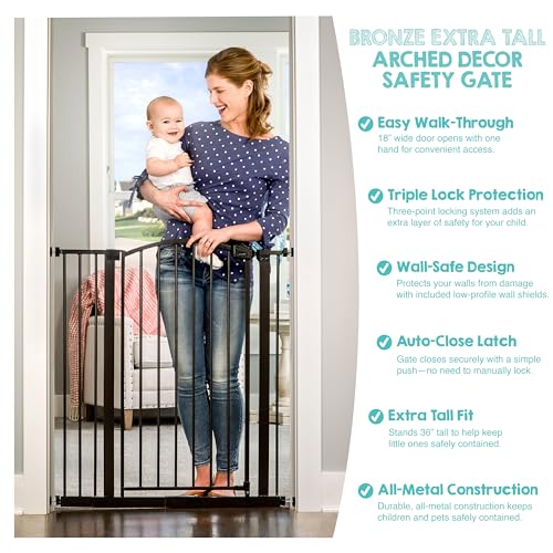 Regalo Easy Step Extra Tall Arched Décor Walk Thru Baby Gate, Includes 4-Inch Extension Kit, 4 Pack Pressure Mount Kit and 4 Pack Wall Mount Kit, Bronze, 36-Inches Tall (Pack of 1) - color: Black - 30-35"w X 36"h