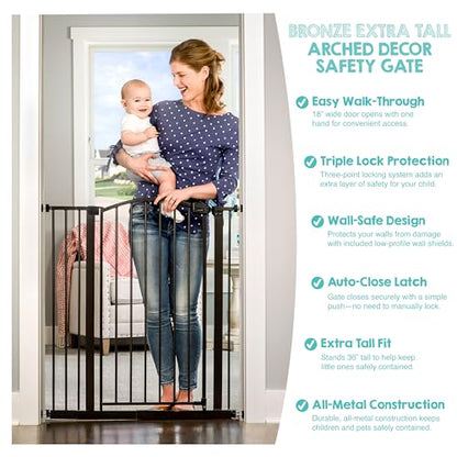 Regalo Easy Step Extra Tall Arched Décor Walk Thru Baby Gate, Includes 4-Inch Extension Kit, 4 Pack Pressure Mount Kit and 4 Pack Wall Mount Kit, Bronze, 36-Inches Tall (Pack of 1) - color: Black - 30-35"w X 36"h