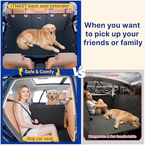 Convertible Back Seat Extender for Dogs, Foldable 400lbs Hard Bottom Dog Car Seat Cover for Back Seat, Waterproof Dog Hammock Bed Backseat Cover for Dogs in Car SUV Truck Pet Seat Cover Black M - size: M
