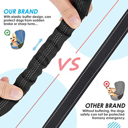 SlowTon Dog Seat Belt, Double Dog Seatbelt Adjustable Vehicle Safety Leash with Elastic Bungee Buffer, Reflective No Tangle Y Shape Two Dog Harness Seat Belt Splitter for Pets Car Trip (Black, M) - color: A.Black, size: 2 Medium in 1
