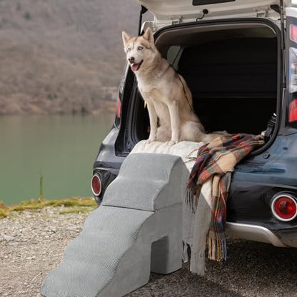 Dog Stairs Ramp,5 Step Pet Stairs for Small to Large Dogs,Non-Slip Bottom Dog Steps for High Bed,Sofa,Couch or Chair,High Density Foam Pet Step for Indoor Outdoor Car SUV (Grey B)