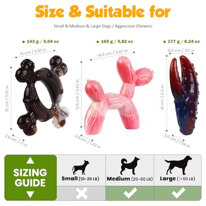 Tough Dog Toys for Aggressive Chewers: 3-Pack of Indestructible Chew Toys, Durable Nylon Dog Bones Toy with 3 Flavors, Suitable for Large Medium Breed, Gifts for Dogs