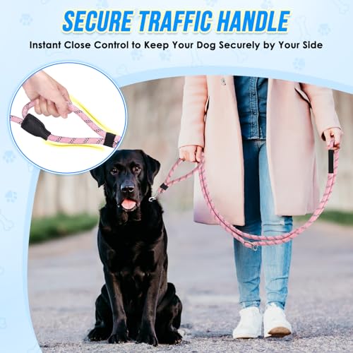 Lukovee Hands Free Dog Leash, 10FT Adjustable Training Lead 1/2 Inch Nylon Heavy Duty Lead No Pull for Large Medium Dogs, Tangle Free Reflective Waist-Leash for Walking Running, (PI, Plus Handle) - color: Pink