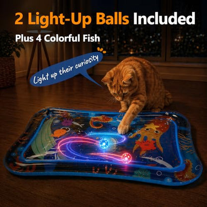Thickened Cat Sensory Water Play Mat, Interactive Aqua Cats Water Mat with Floating Fish and 2 Balls for Cats & Dogs, Indoor Pet Water Bed Play Mat - color: Square